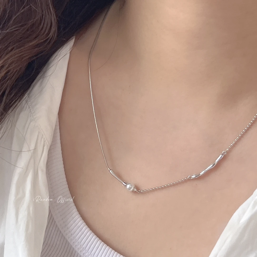 坠链均925银仿珍珠 简约时髦高级冷淡风拼接链条设计感s925银项链