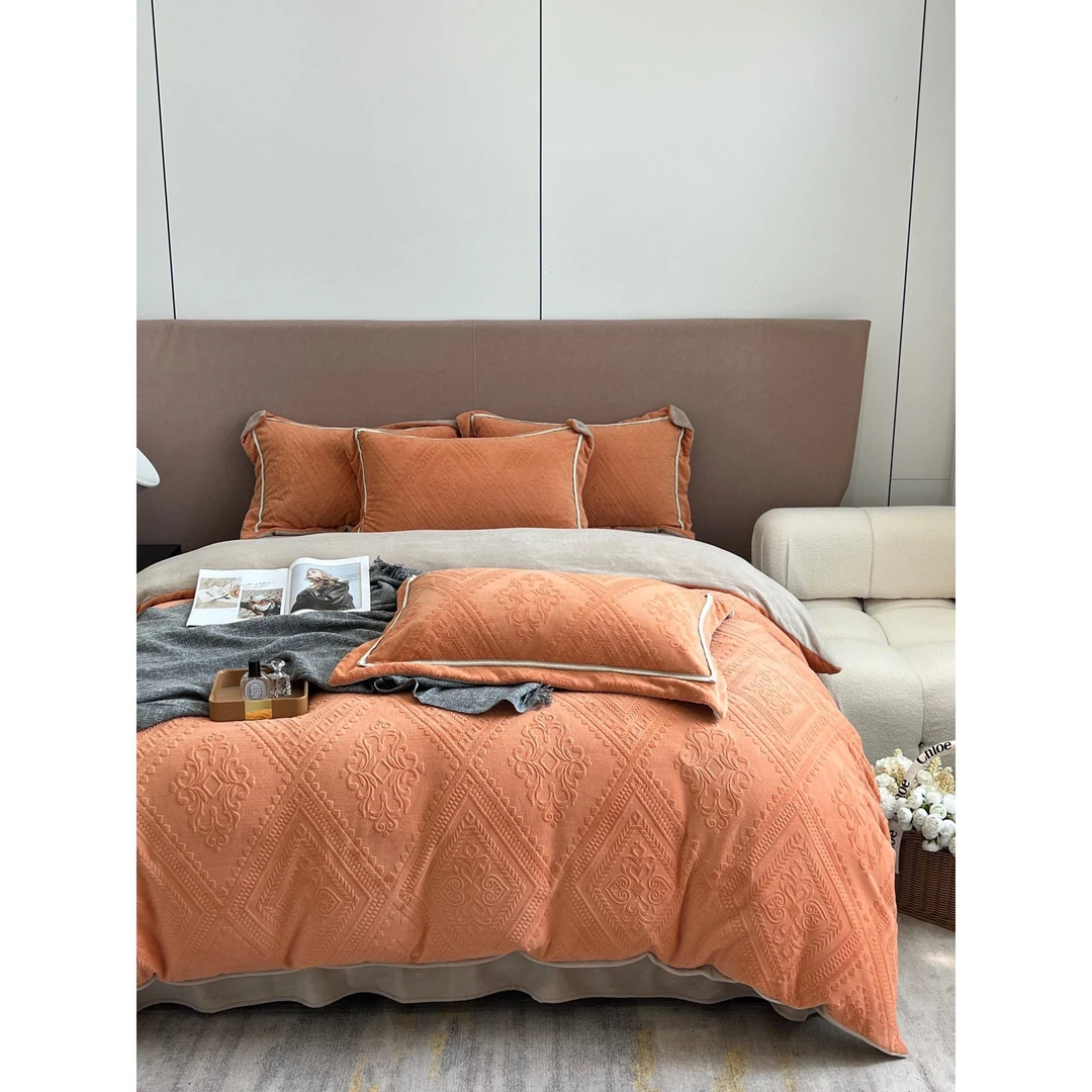 冬季加厚牛奶绒四件套双面保暖珊瑚绒三件套法莱绒床单被套四件套