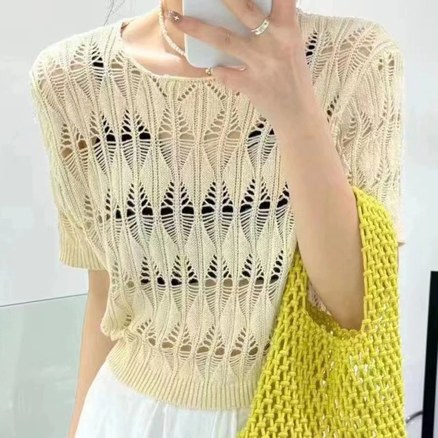 A组【021-030】镂空女薄款新款罩衫短款夏季洋气设计感针织小月