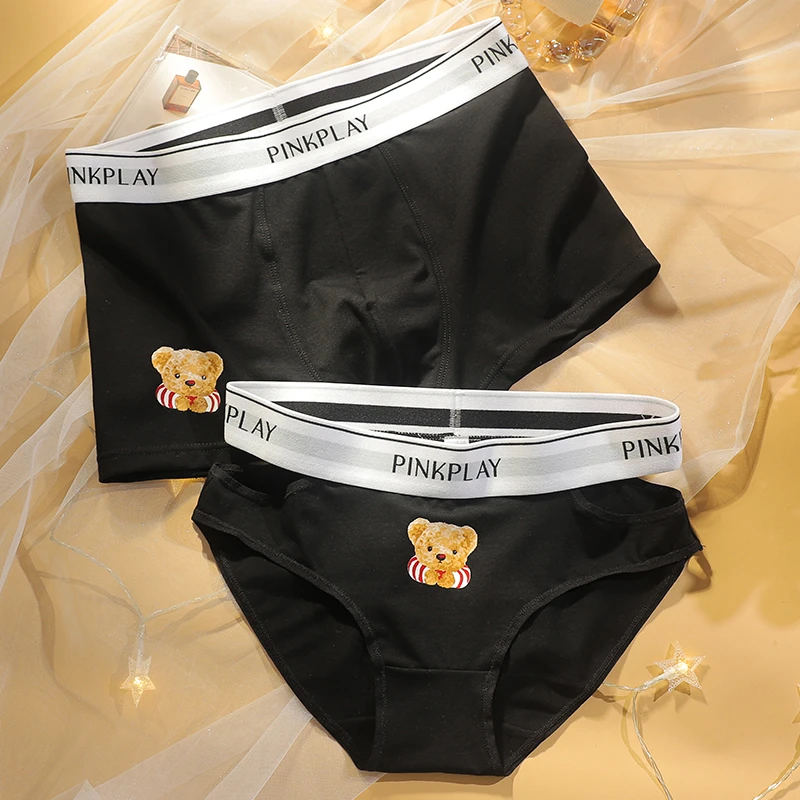 2025新款情侣内裤纯棉一男一女性感纯欲可爱卡通夫妻内衣小熊套装