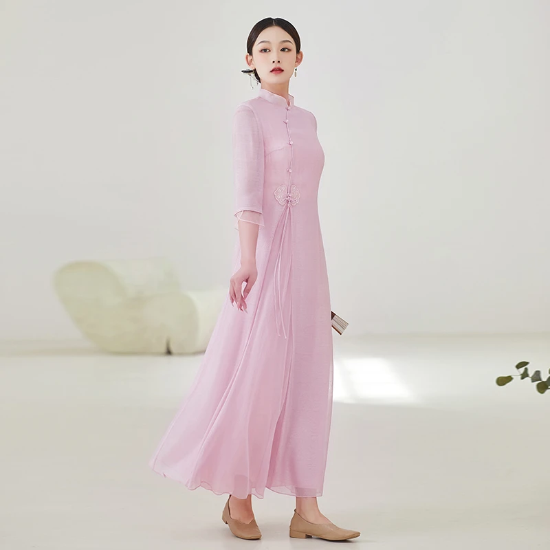 国风气质中国风禅意修身仙气飘逸复古中式改良连衣裙E812