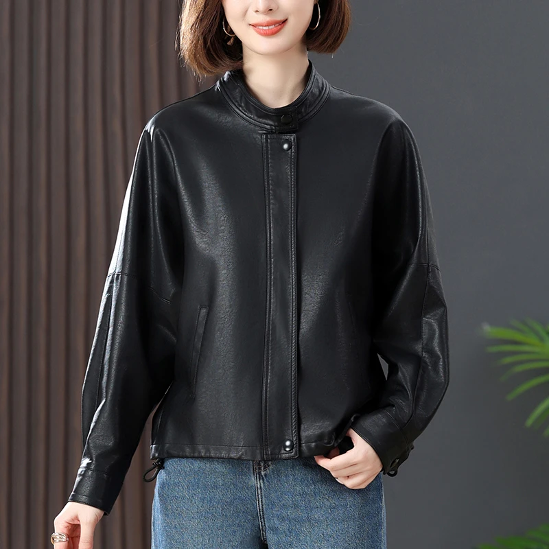 【海宁皮衣】秋新款2025短款外套韩版皮衣女外套修身显瘦