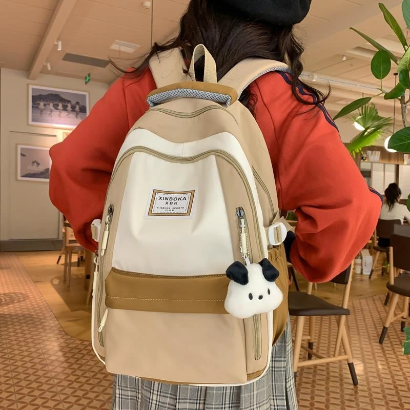 复古安踏踏实书包女生初中生可爱百搭双肩包高中大学生撞色小清新