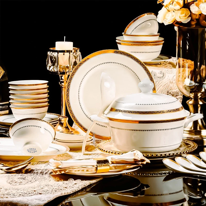 【罗曼尼】景德镇骨瓷碗碟套装高级款餐具套装家用乔迁新居结婚礼