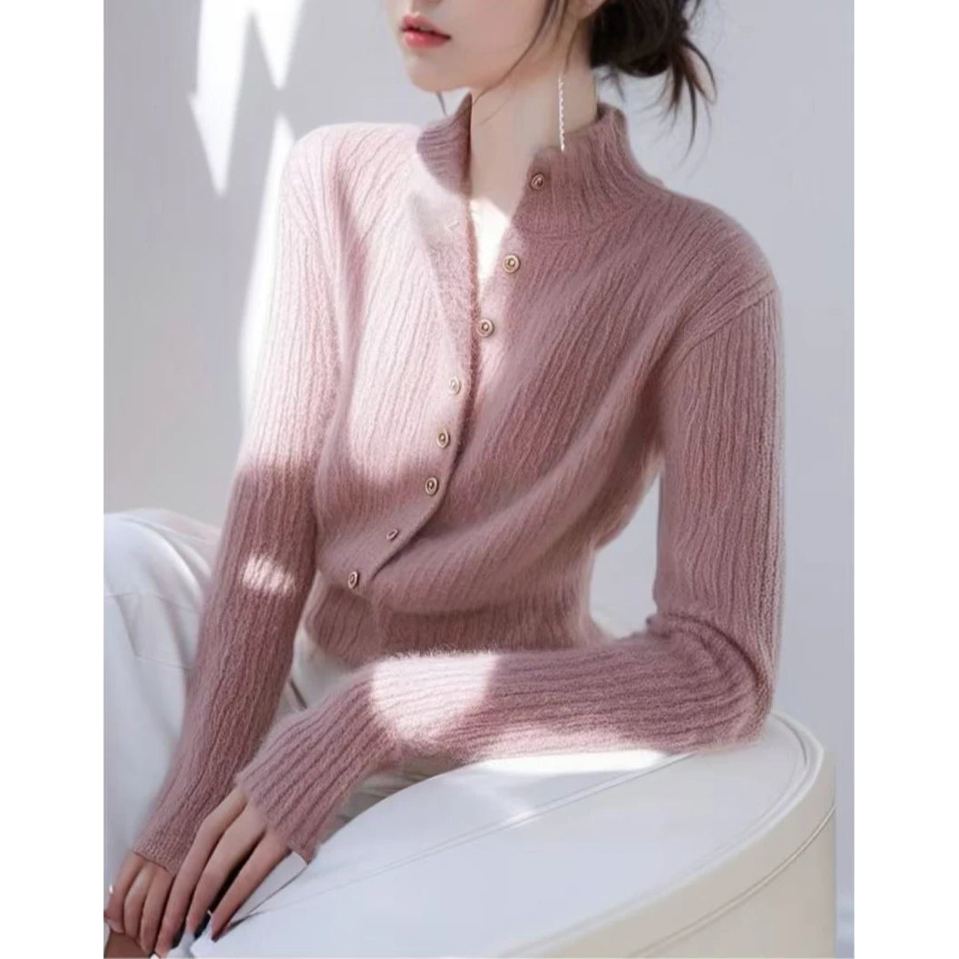 2025年冬季爆款小众不撞款粉色针织衫毛衣女收腰显瘦超好看上衣