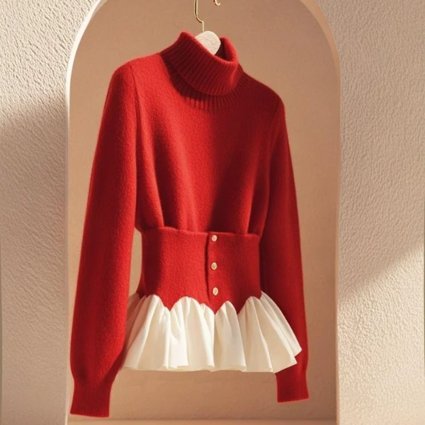 软糯慵懒风圣诞红色收腰毛衣女2024冬季独特超好看加厚针织衫上衣
