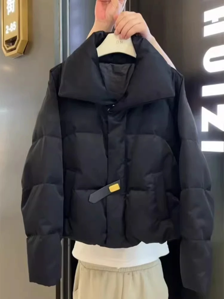 韩系高级感黑色短款棉服女冬季2025年新款小个子面包服超好看外套