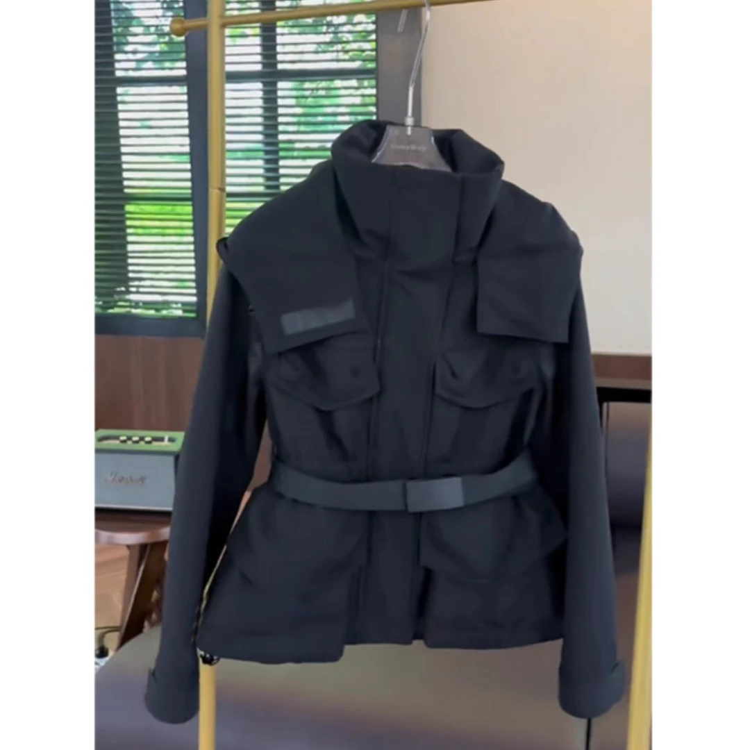 高级感气质黑色冲锋衣女装2024秋冬新款时尚加绒加厚连帽休闲外套