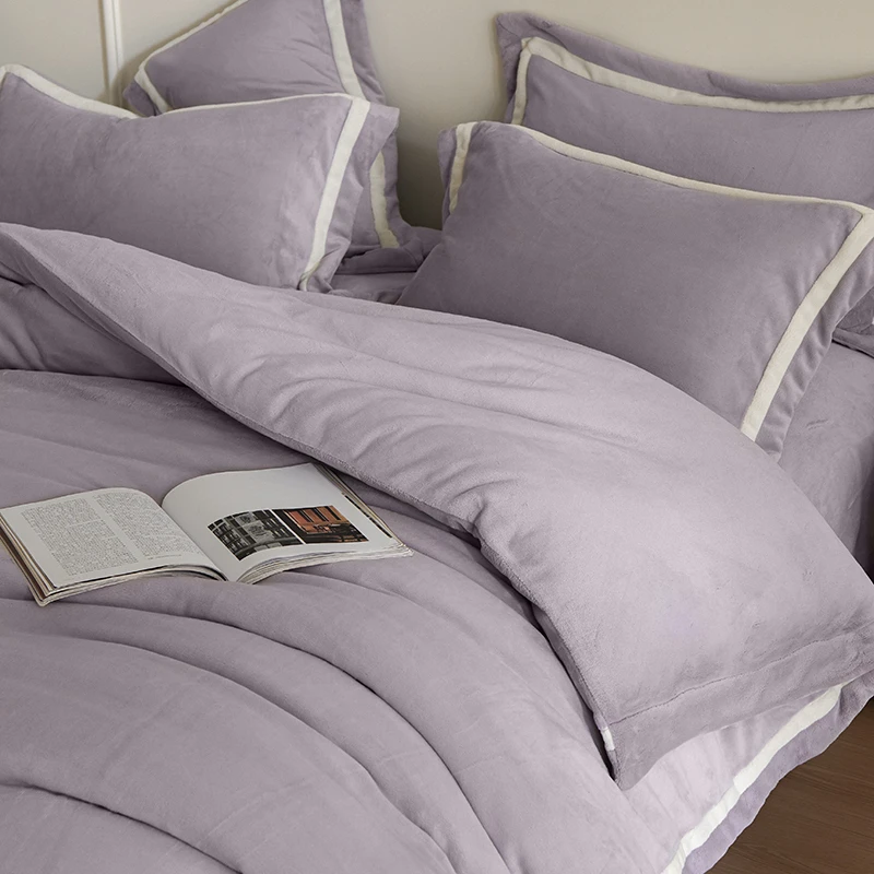 【刘掌柜】300G醇厚丝滑速暖双面绒纯色双拼角牛奶绒四件套