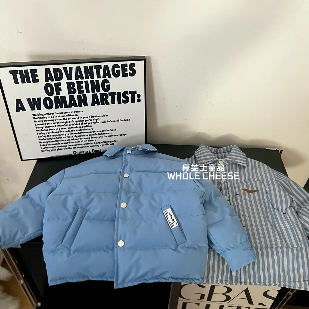 68028【蓝灰cp】秋冬双面两面穿加厚棉服翻领中小童高级显白保暖