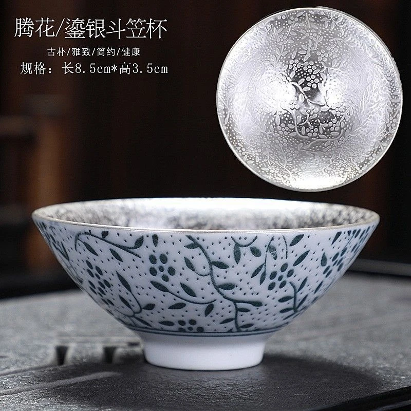 999鎏银杯(瓷包银)茶杯陶瓷主人杯单杯高档功夫茶具套装简约
