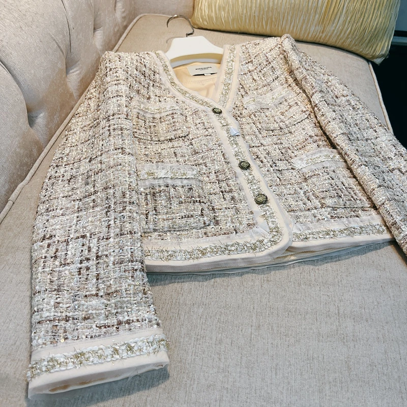 2024年秋季新款优雅气质高端羊毛混纺杏色小香名媛风复古千金外套