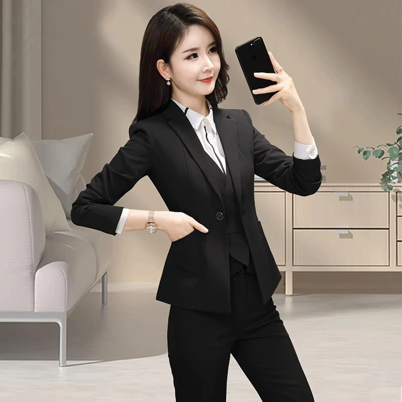 高端网红工作服西装套装女黑色修身气质商务西服秋冬学生面试正装