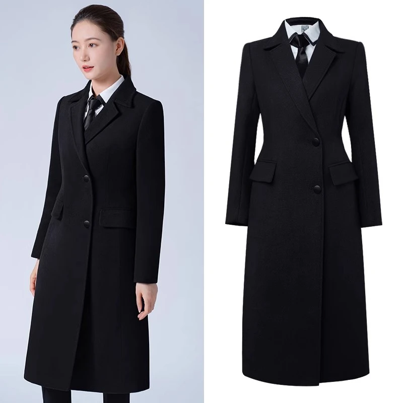 职业呢子大衣女中长款冬季加厚毛呢外套高端经理珠宝店工作服工装