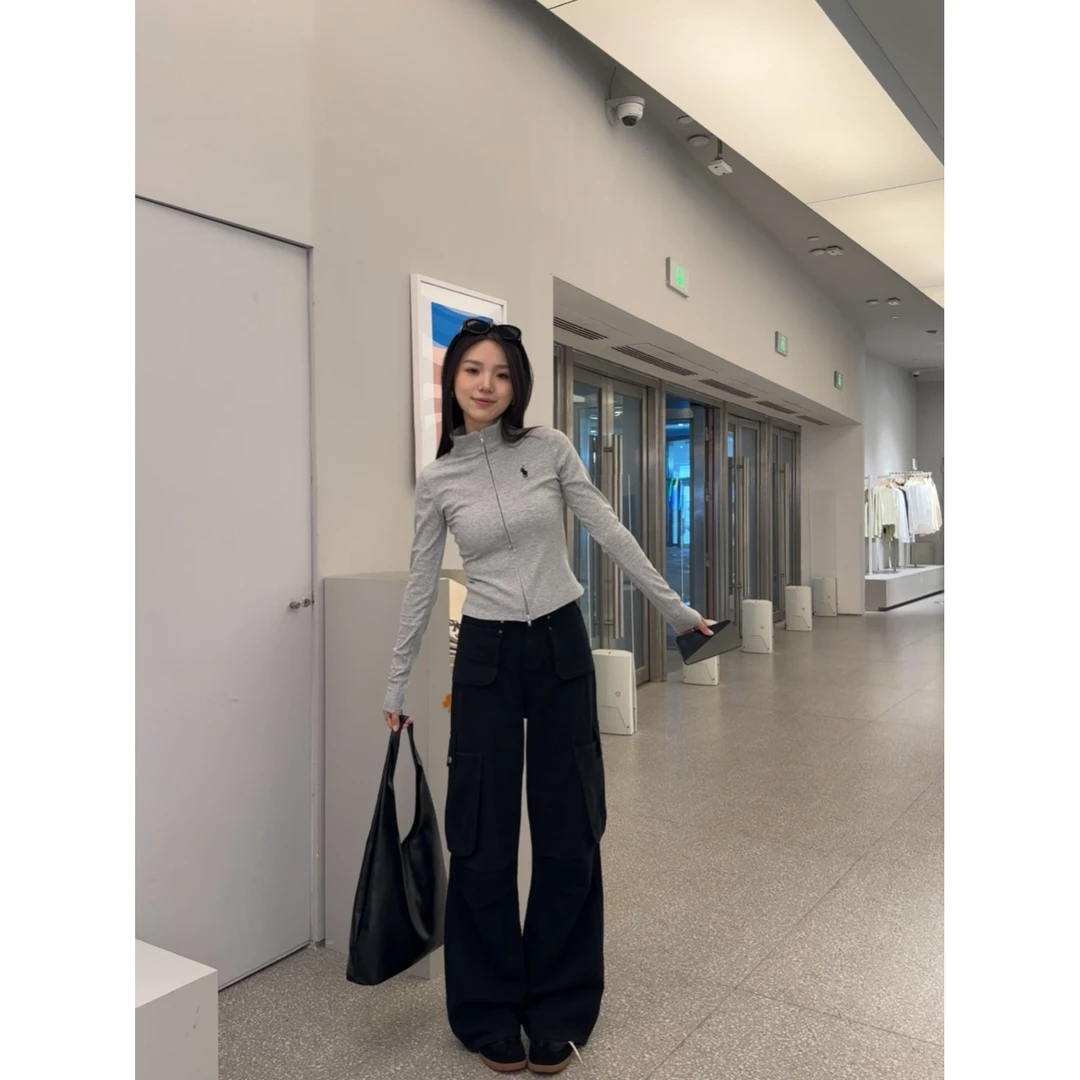 12.21大促 口袋工装裤/高个子女装 休闲阔腿裤直筒拖地裤 Au053