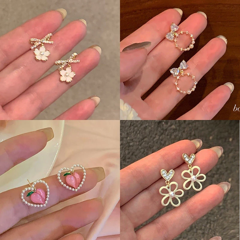 合金亚克力耳饰 甜妹法宝花朵耳钉高级感耳环风精致耳夹气质耳饰