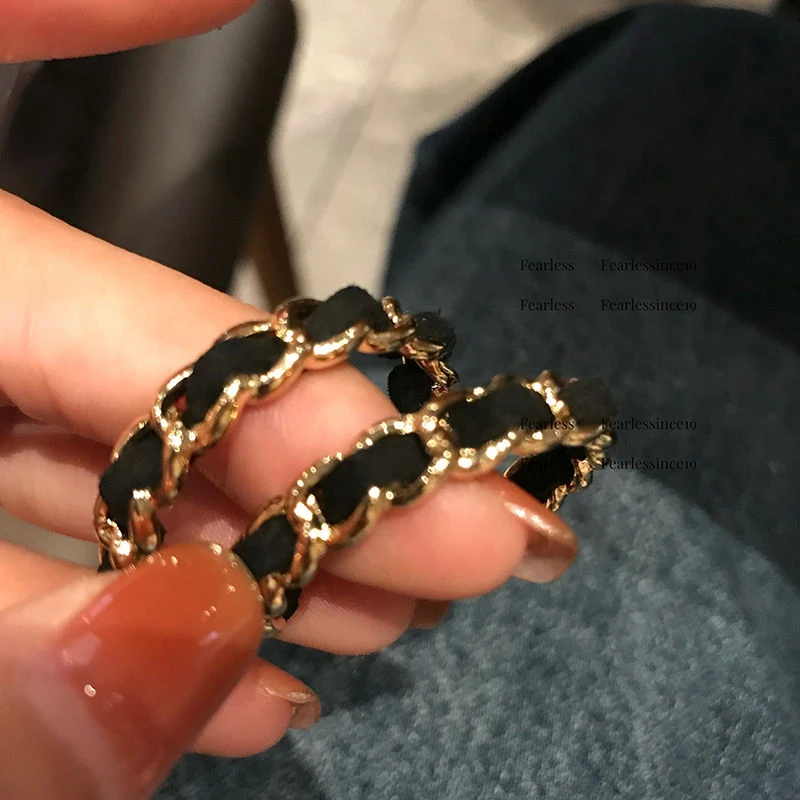 Fearless 复古秋冬款小香风绒布编织圆环耳钉  经典款
