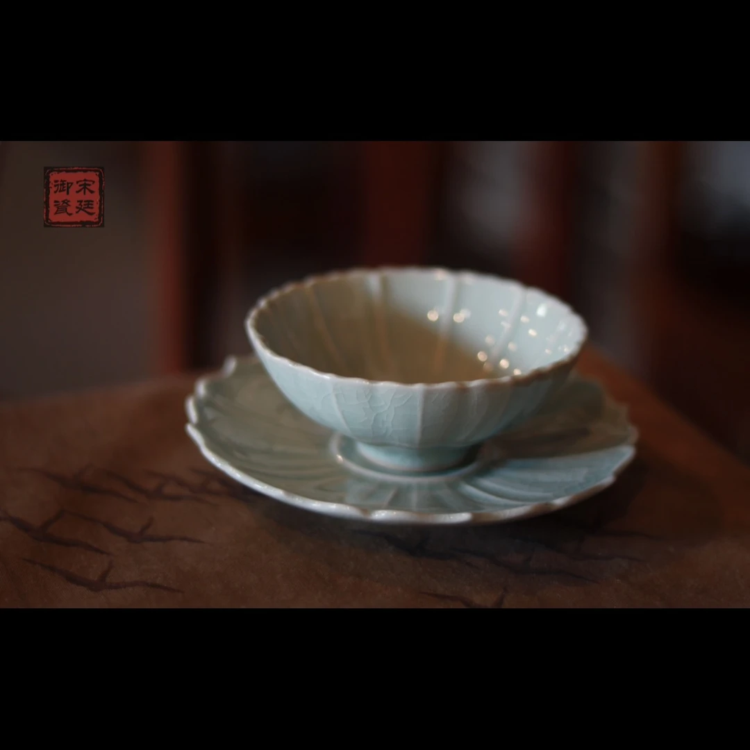 【宋廷御瓷·汝官窑】原矿青绿釉茶盏套装