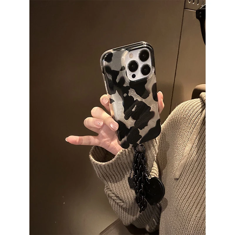 韩系简约牛奶纹高级感链条保护套手机壳适用苹果16/15/14/promax