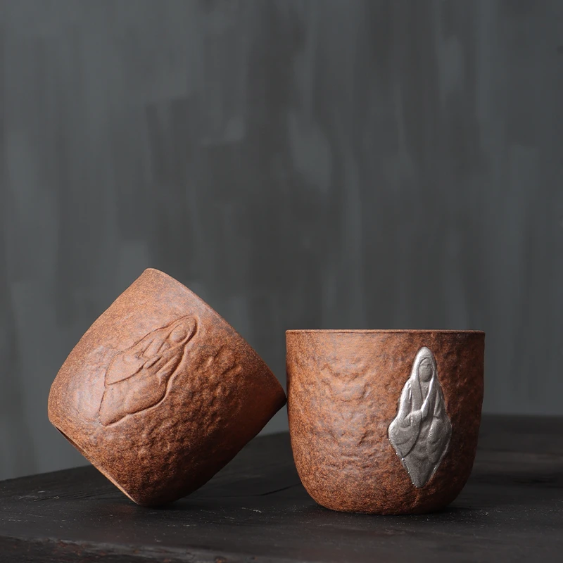 粗陶复古陶瓷主人杯手工鎏银大容量茶杯水杯个人家用敦煌手工茶杯