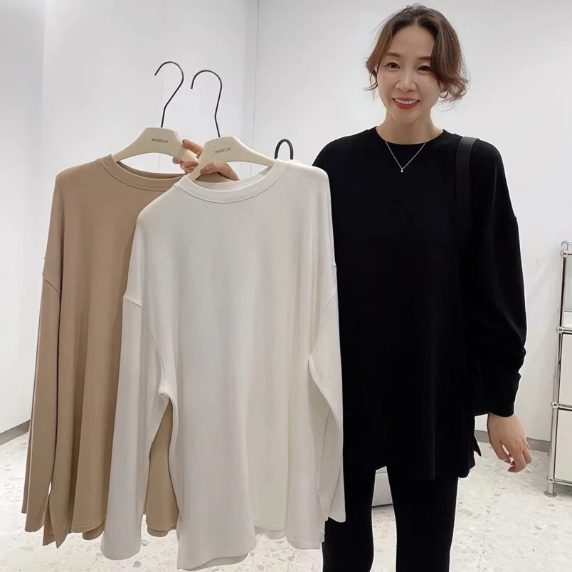 宽松圆领正肩磨毛打底女内搭2024秋冬爆款中长款叠穿德绒保暖上衣