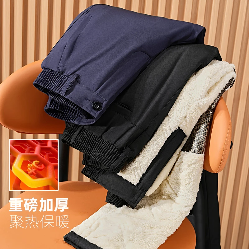 开门襟冬季棉裤外穿中老年人加绒裤子男士可系皮带加厚绒裤保暖裤
