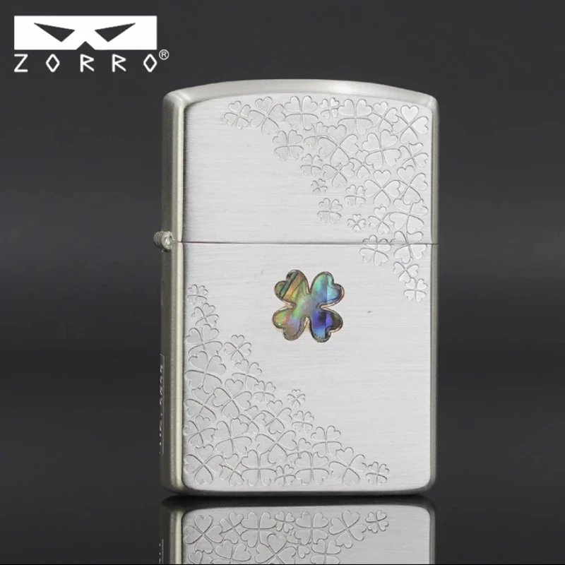 ZORRO佐罗防风煤油打火机 男士四叶草彩贝定位珠机芯精雕创意