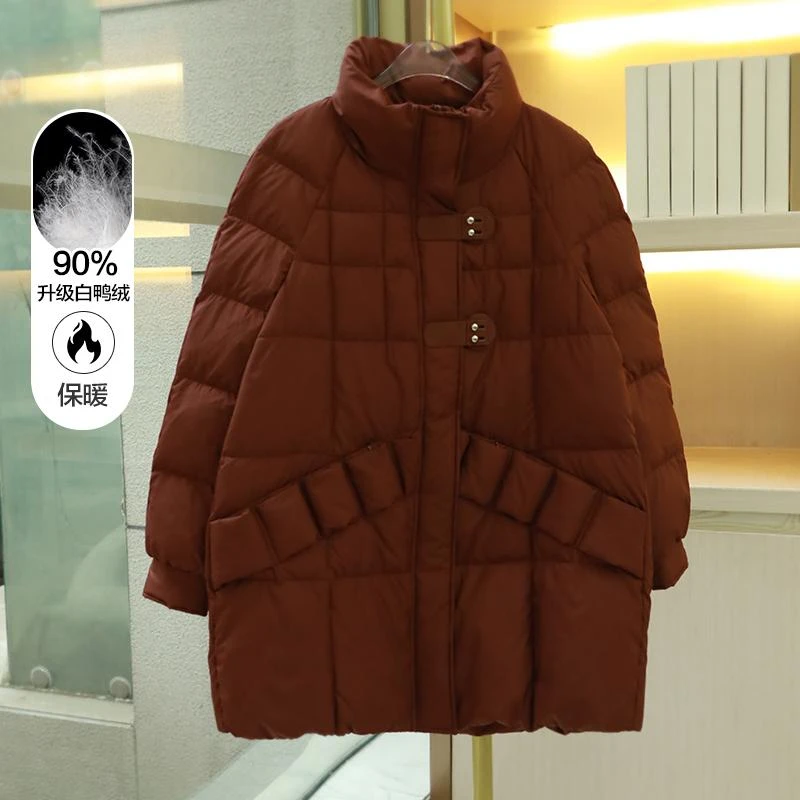 妈妈冬装羽绒服中长款新款洋气衣服大码中老年女装保暖白鸭绒外套