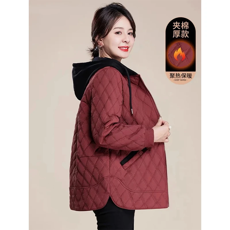 中年妈妈秋冬夹棉外套轻薄棉服加肥加大码棉袄中老年人女冬装棉衣