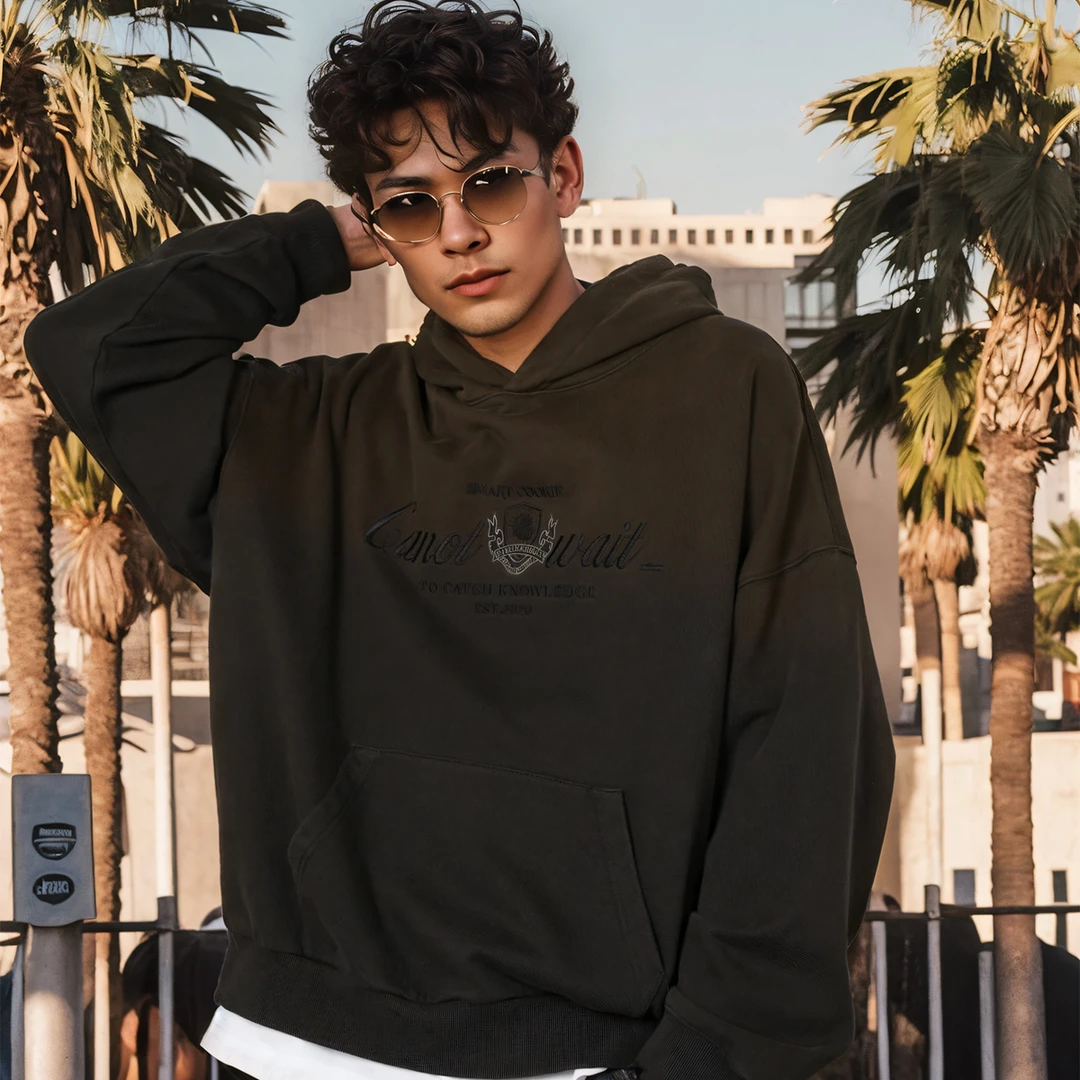 CANOTWAIT陈伟霆CNW渐变色秋季百搭男上衣复古长袖logo宽松连帽衫