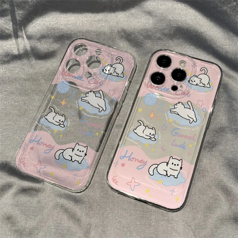 ins粉色云朵猫咪iPhone15promax卡通13/11苹果14软壳12保护套x xr