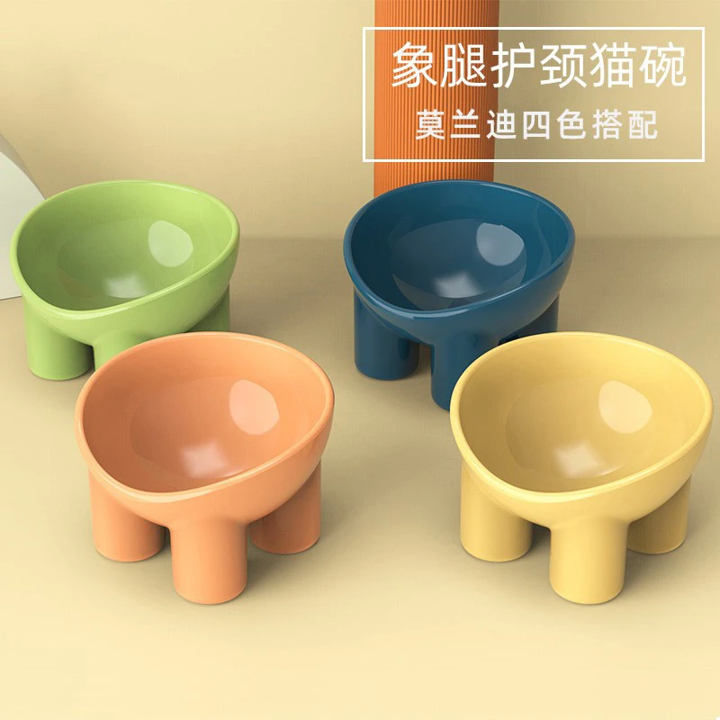 跨境新款马卡龙色象腿护颈碗猫咪食盆猫碗防打翻宠物碗食具批发