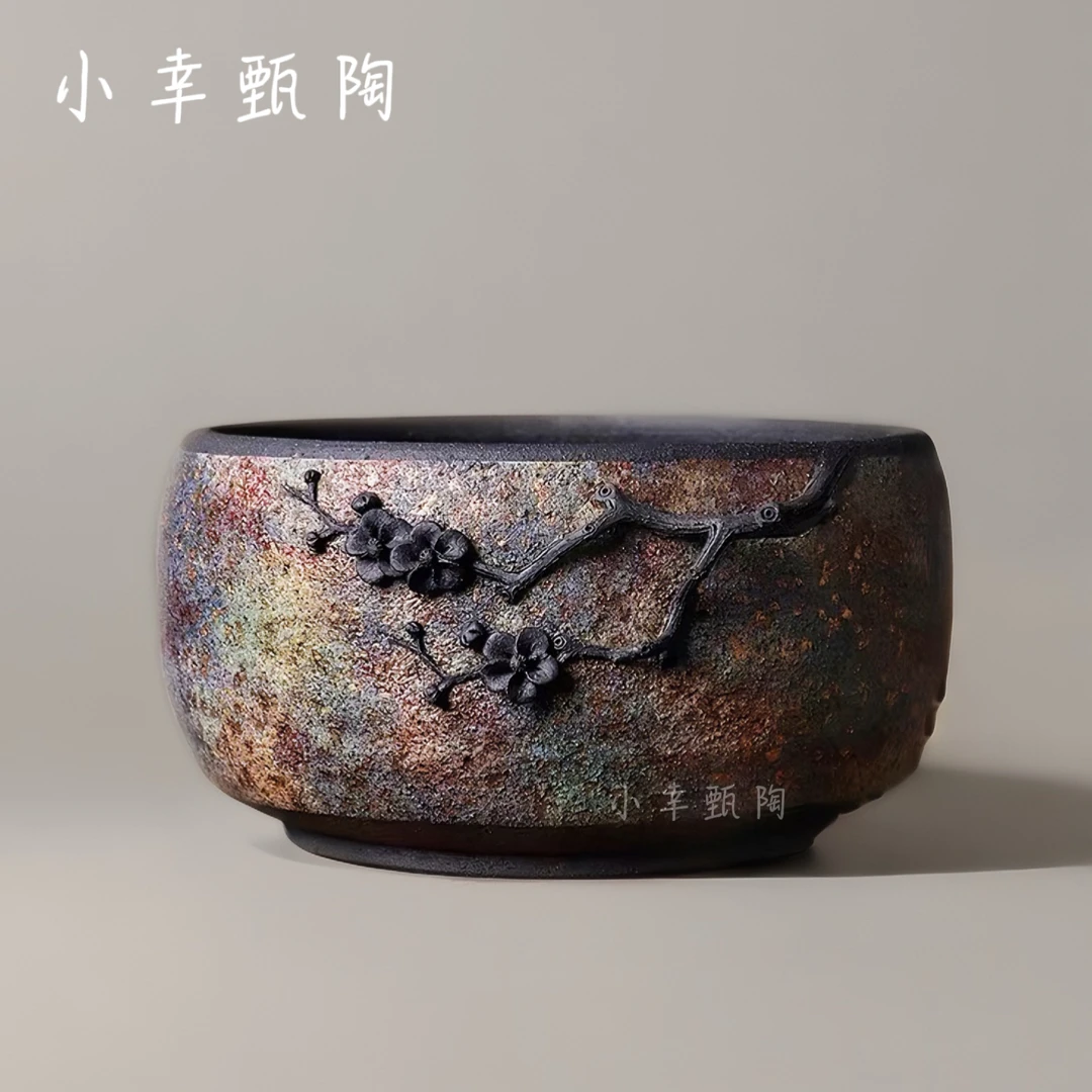 高越纯手工梅花茶洗 日式岩矿建水渣斗水盂水 功夫茶具茶道零配