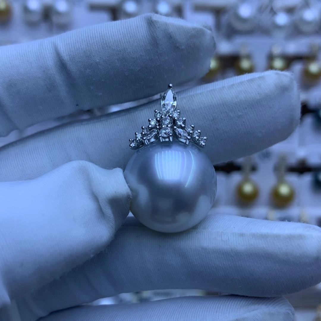 【闪购商品】海水珍珠吊坠(不含链)18K金镶嵌澳白