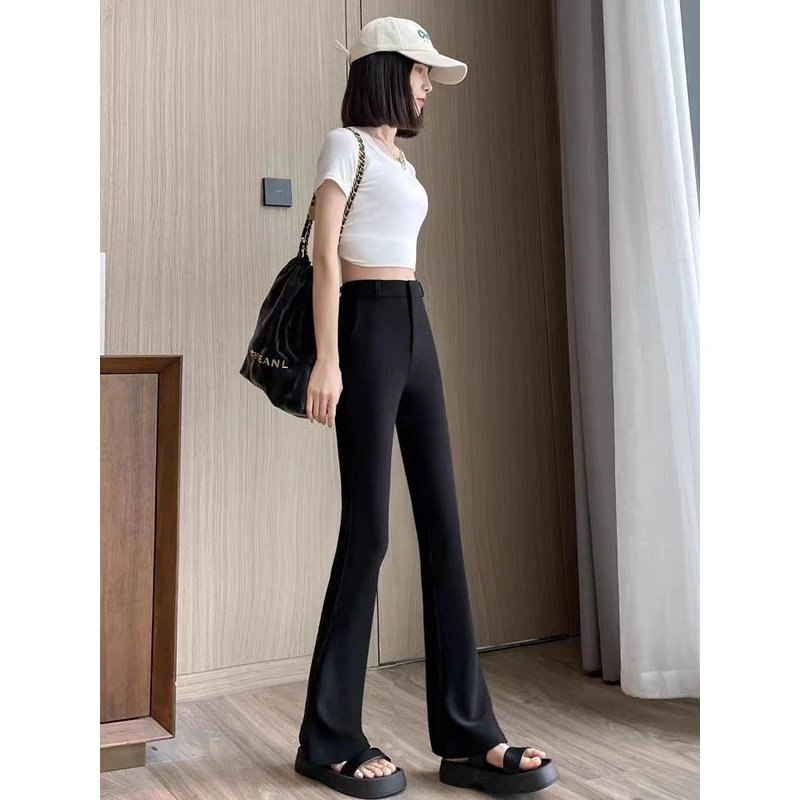 微喇叭西装裤女2024春秋新款马蹄裤高腰垂感修身显瘦喇叭拖地裤子