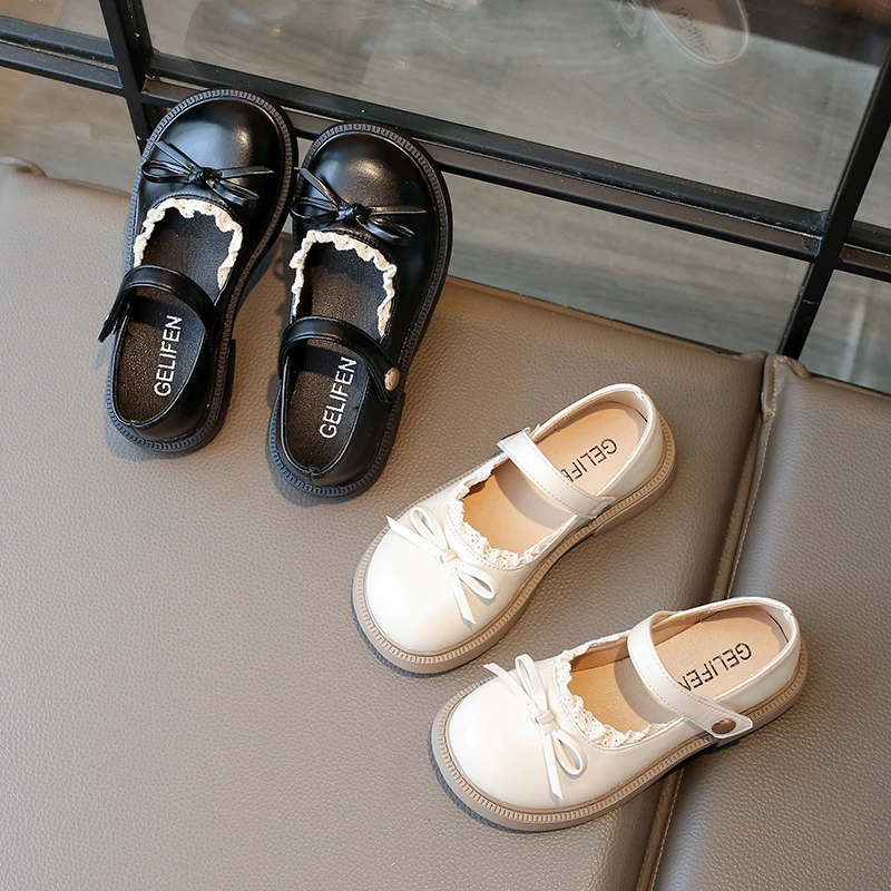 女童小皮鞋夏季2025新款儿童时尚蝴蝶结黑色软底女孩中大童公主鞋