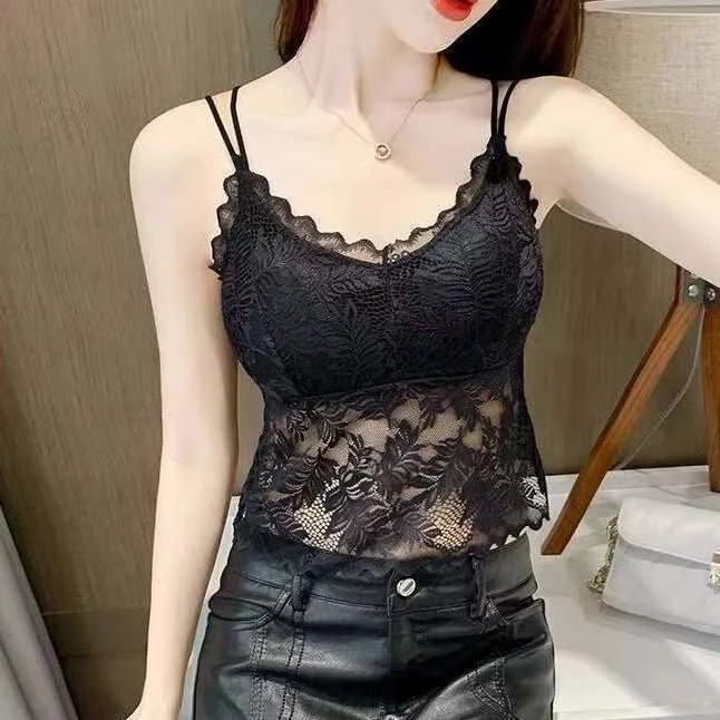 蝴蝶蕾丝吊带背心女新款美背文胸一体上衣抹胸内衣外穿打底背心