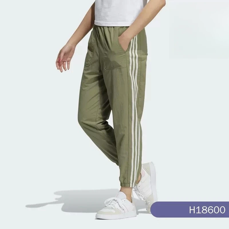 阿迪达斯正品NEO裤子女新款休闲透气松紧腰梭织裤运动长裤H18600