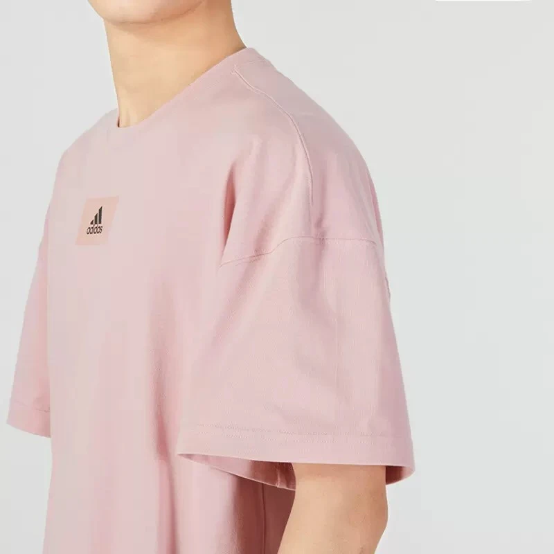 阿迪达斯粉色短袖男2023夏季新款休闲运动服圆领半袖T恤潮 HE4355