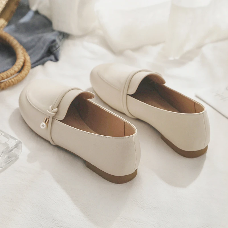 羊皮~2025年春秋韩系百搭乐福鞋小皮鞋豆豆鞋圆头配裙单鞋女平底