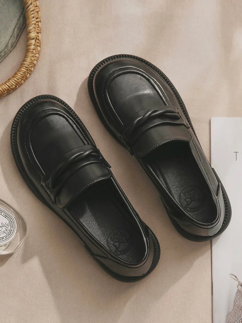 真皮版～黑色英伦风小皮鞋女一脚蹬乐福鞋女2024春秋季新款单鞋女