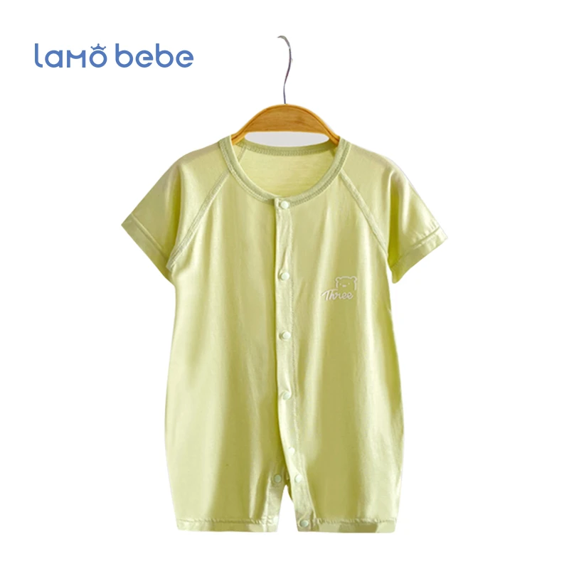 婴儿夏装连体衣男宝宝包屁衣夏季薄款新生儿衣服天丝短袖哈衣爬服