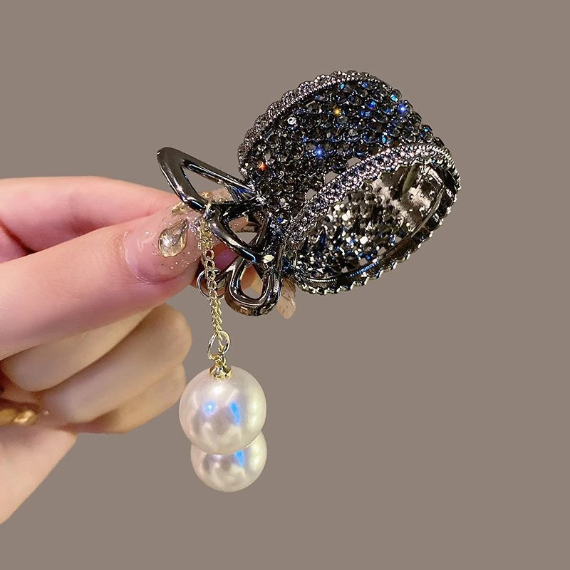 高马尾发扣流苏珍珠丸子头抓夹固定马尾扣发夹后脑勺爪夹头饰发卡