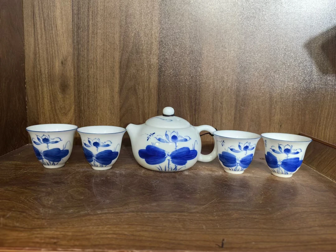 C15景德镇制陶瓷青花一壶4杯一套
