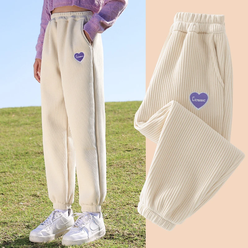 女童春季裤子2024新款儿童春秋休闲卫裤大童冬款加绒运动裤灯芯绒