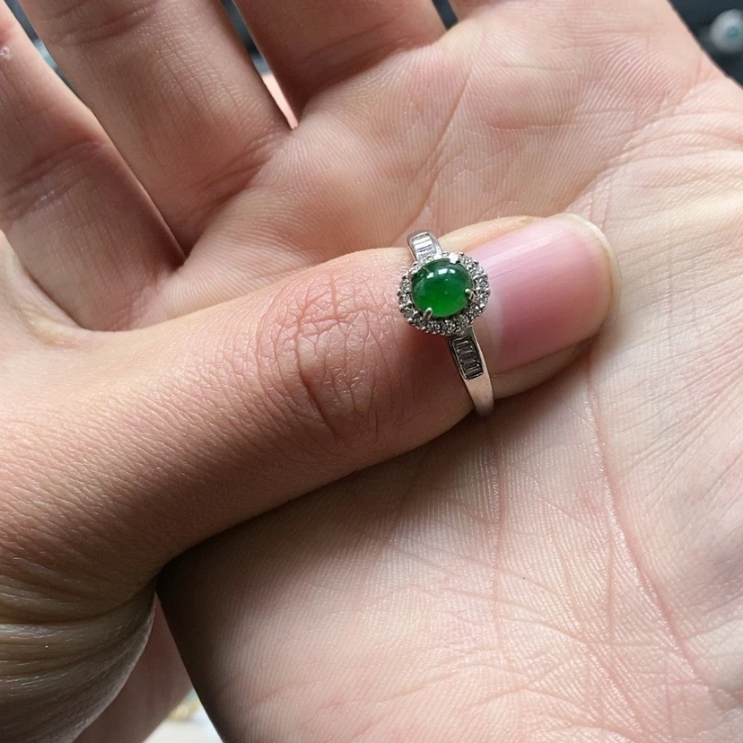 【闪购商品】翡翠戒指银S925镶嵌圆*滚
