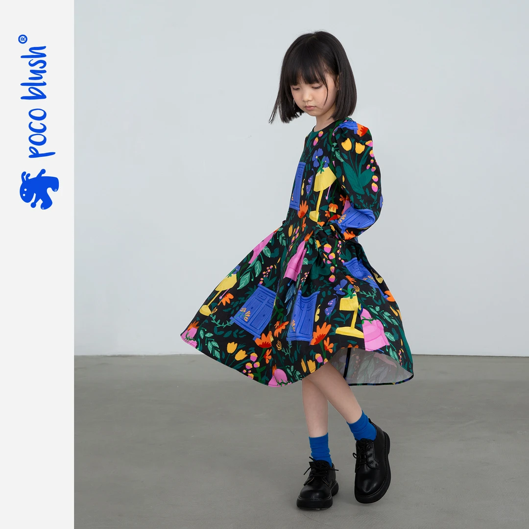 poco blush原创设计藤蔓中的家具连衣裙女童秋装印花小女孩连衣裙