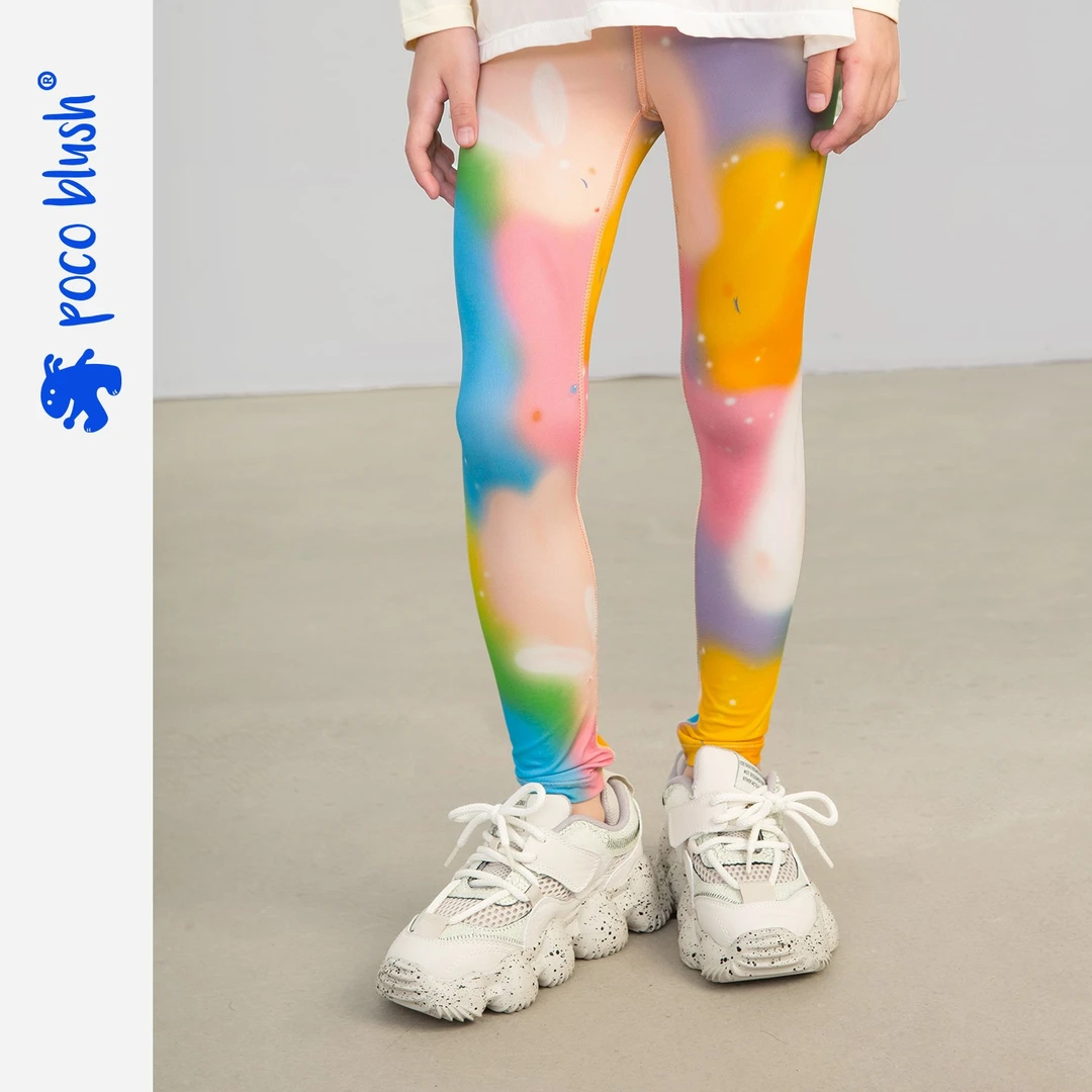 poco blush原创设计霓虹幻影兔防晒瑜伽裤女童弹力凉感紧身运动裤