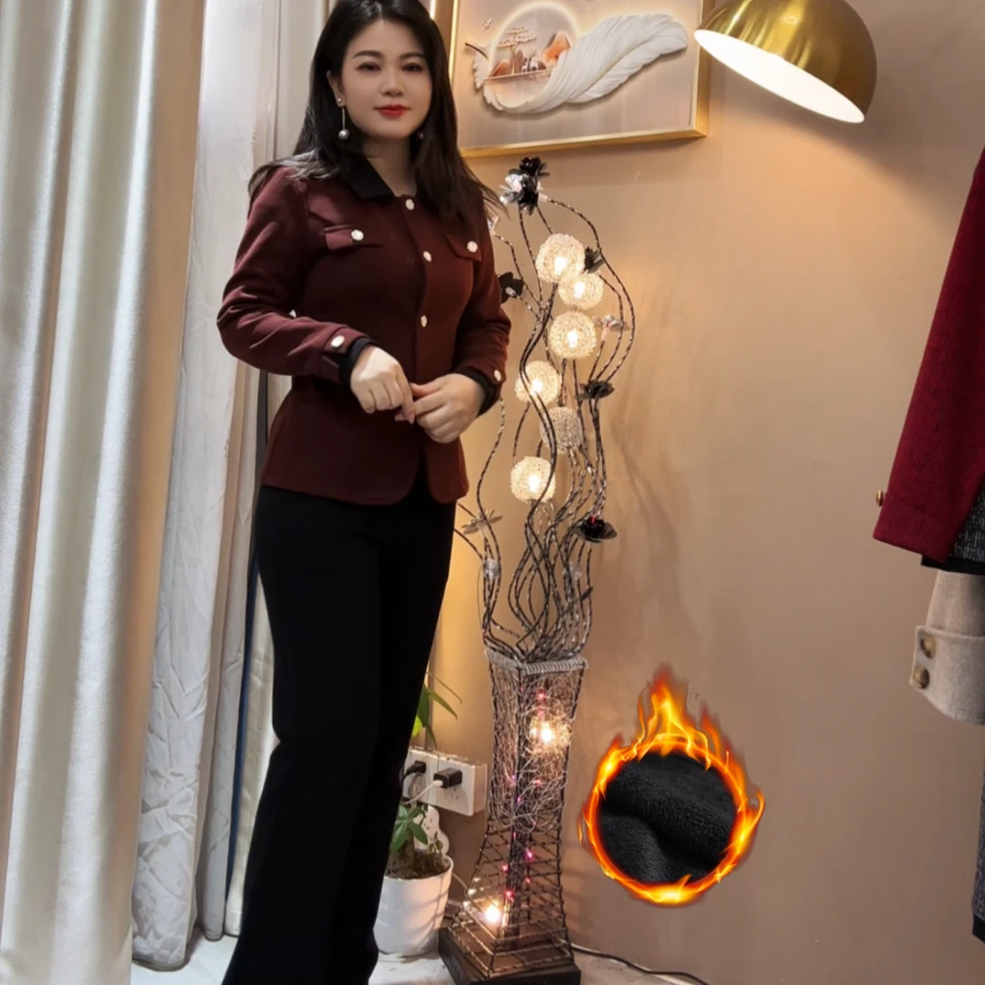 【俊端推荐】冬季新款加厚薄绒时尚洋气外穿修身显瘦两件套套装女