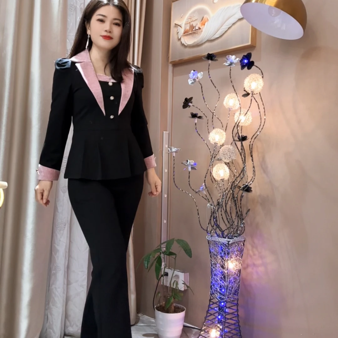 【俊端推荐】2024新款冬季中厚气质长袖洋气时尚显瘦两件套套装女士